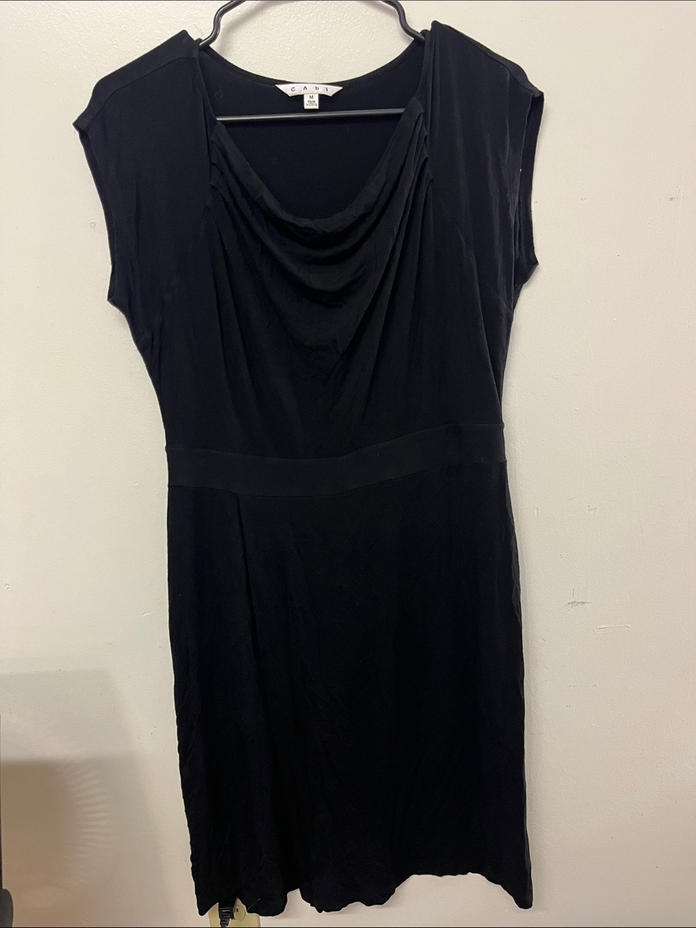 CAbi Black Cowl Neck Cap Sleeve Midi Dress